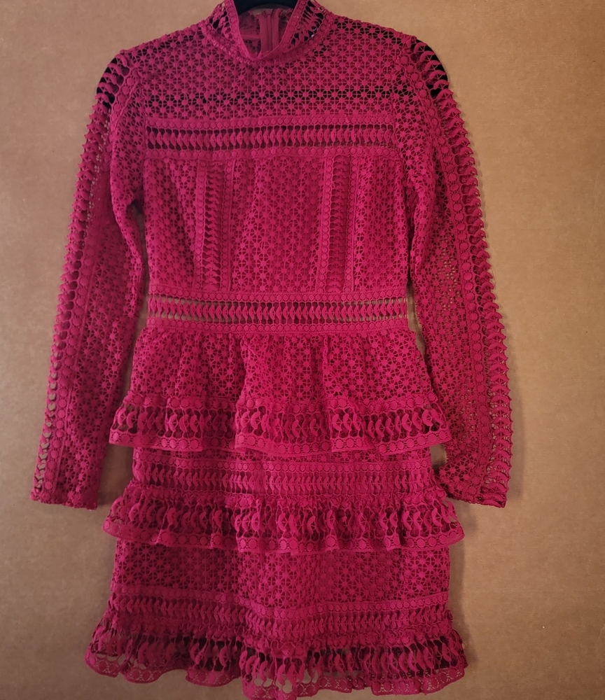 AQUA Long sleeve crotchet Red ruffle skirt dress Small
